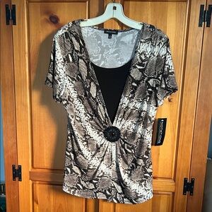 Notations Snakeskin Print Blouse with Black Detail